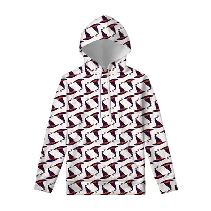 Purple Halloween Witch Hat Pattern Print Pullover Hoodie