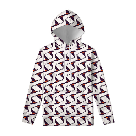 Purple Halloween Witch Hat Pattern Print Pullover Hoodie