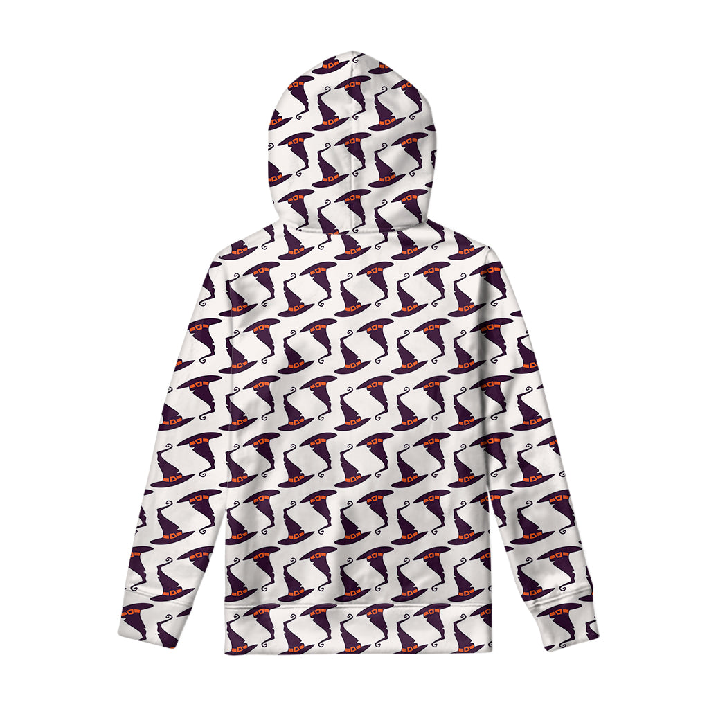 Purple Halloween Witch Hat Pattern Print Pullover Hoodie