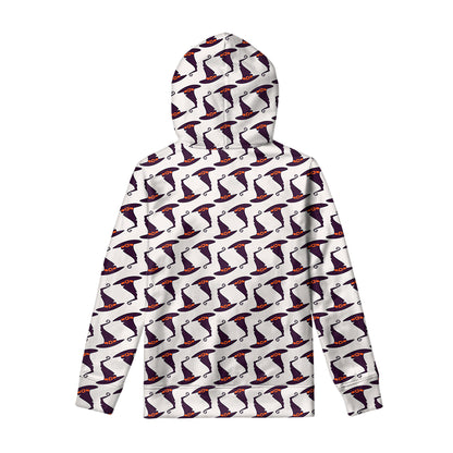 Purple Halloween Witch Hat Pattern Print Pullover Hoodie
