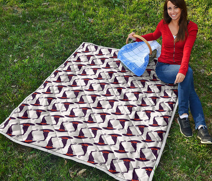 Purple Halloween Witch Hat Pattern Print Quilt