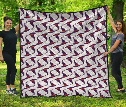 Purple Halloween Witch Hat Pattern Print Quilt