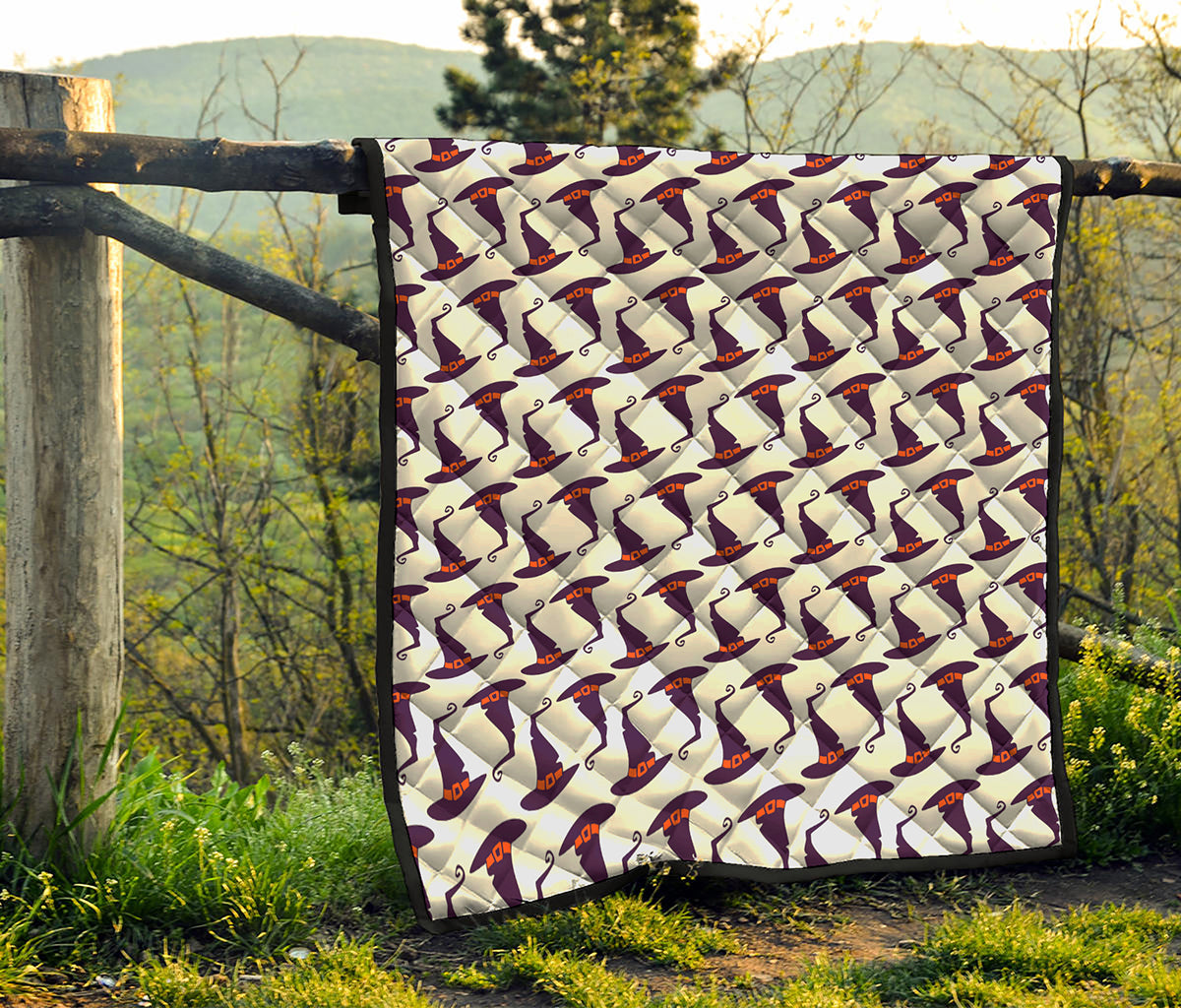Purple Halloween Witch Hat Pattern Print Quilt