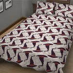 Purple Halloween Witch Hat Pattern Print Quilt Bed Set