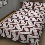 Purple Halloween Witch Hat Pattern Print Quilt Bed Set