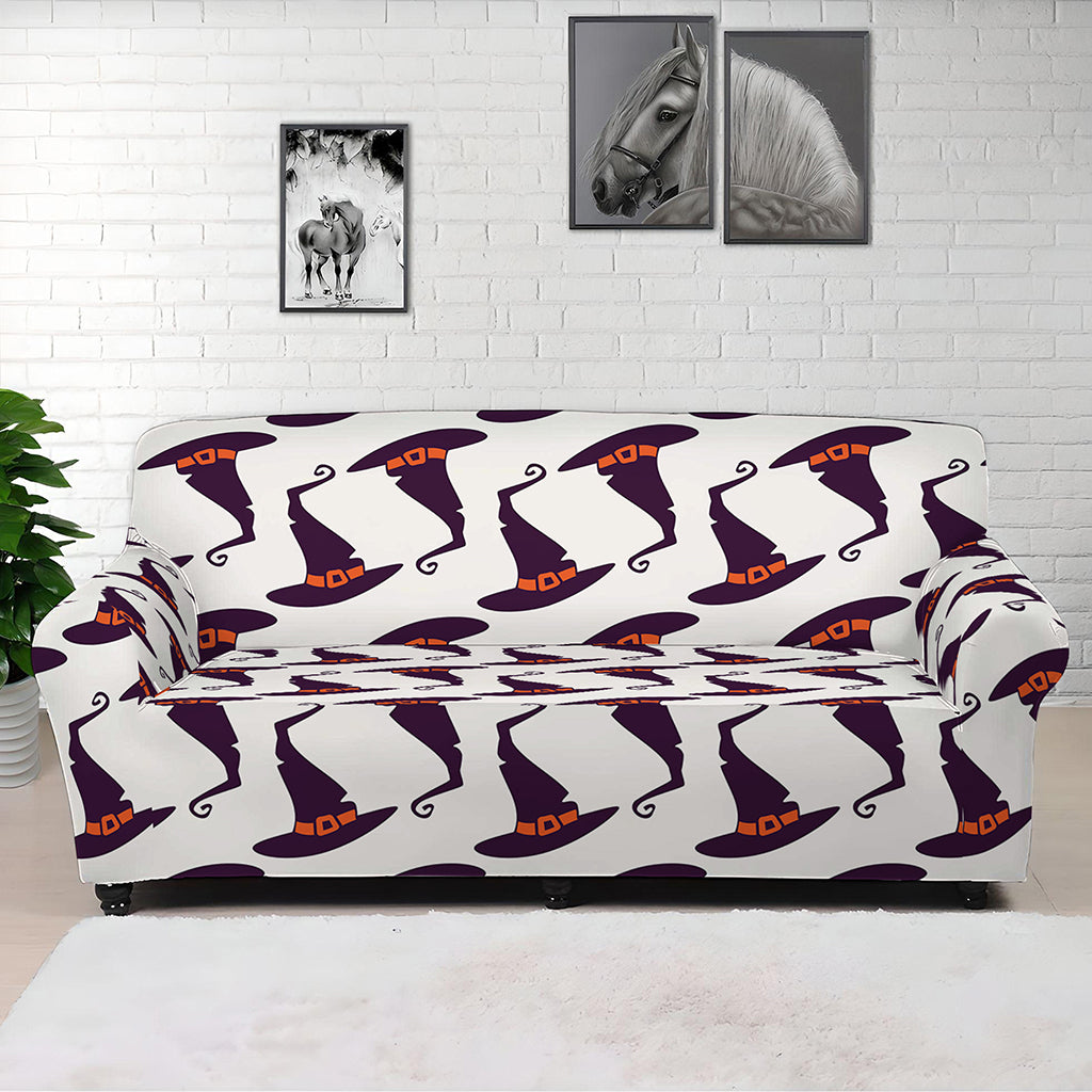 Purple Halloween Witch Hat Pattern Print Sofa Cover