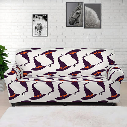 Purple Halloween Witch Hat Pattern Print Sofa Cover