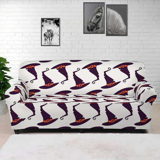 Purple Halloween Witch Hat Pattern Print Sofa Cover