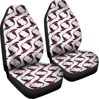 Purple Halloween Witch Hat Pattern Print Universal Fit Car Seat Covers