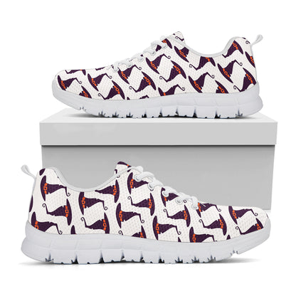 Purple Halloween Witch Hat Pattern Print White Sneakers