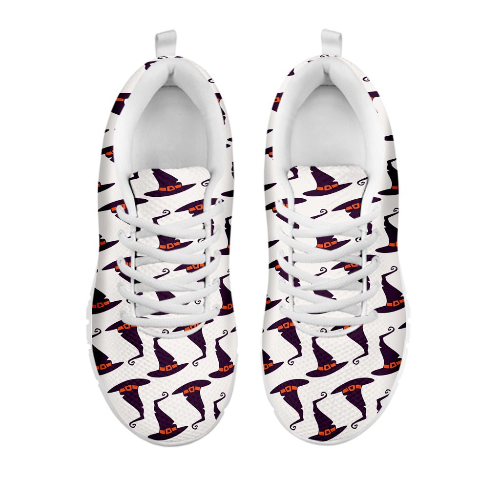 Purple Halloween Witch Hat Pattern Print White Sneakers