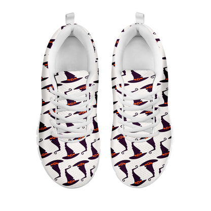 Purple Halloween Witch Hat Pattern Print White Sneakers