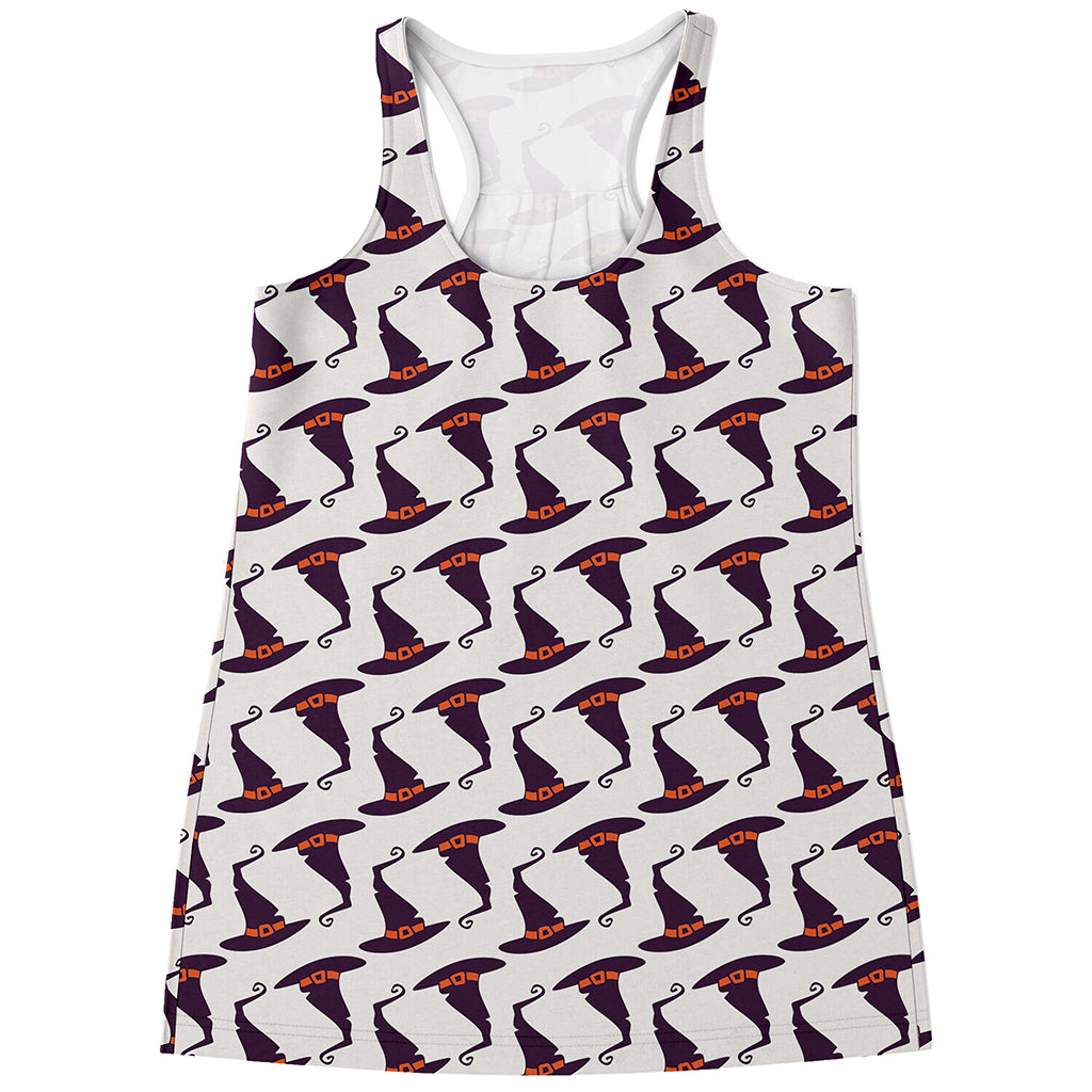 Purple Halloween Witch Hat Pattern Print Women's Racerback Tank Top