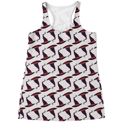 Purple Halloween Witch Hat Pattern Print Women's Racerback Tank Top