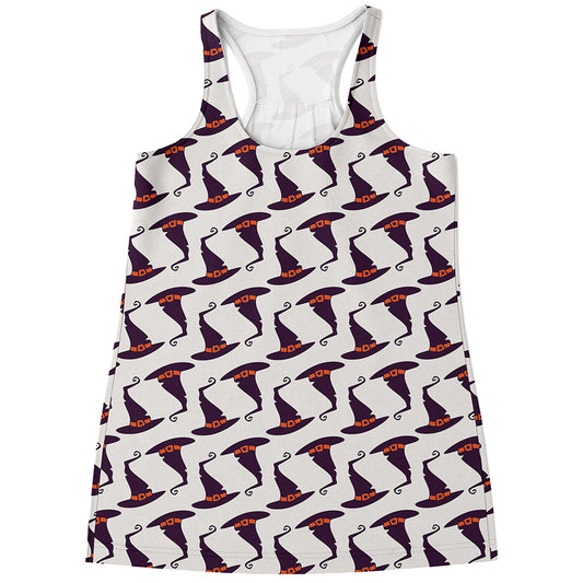 Purple Halloween Witch Hat Pattern Print Women's Racerback Tank Top