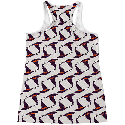 Purple Halloween Witch Hat Pattern Print Women's Racerback Tank Top