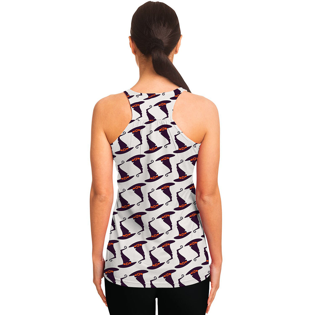 Purple Halloween Witch Hat Pattern Print Women's Racerback Tank Top