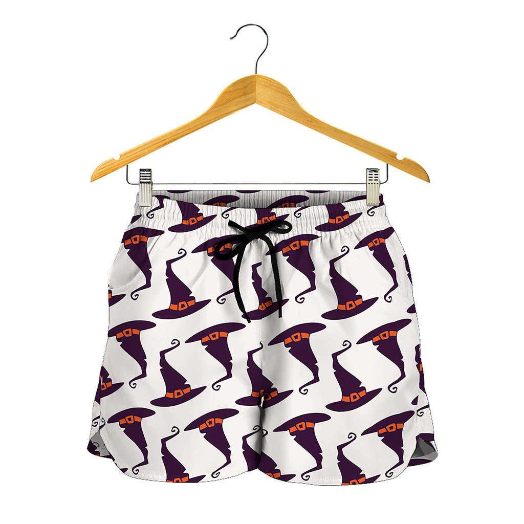 Purple Halloween Witch Hat Pattern Print Women's Shorts