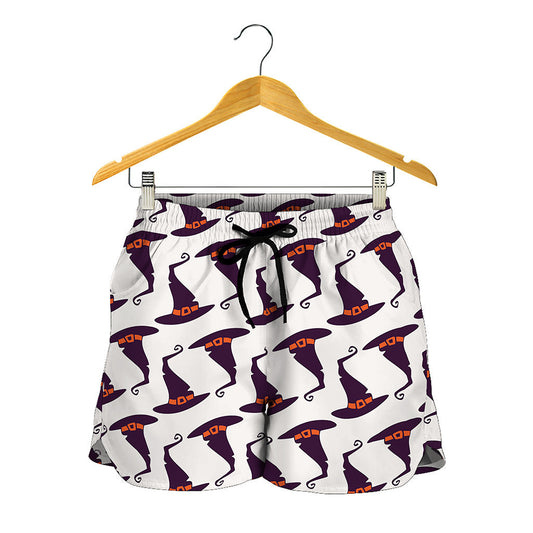 Purple Halloween Witch Hat Pattern Print Women's Shorts