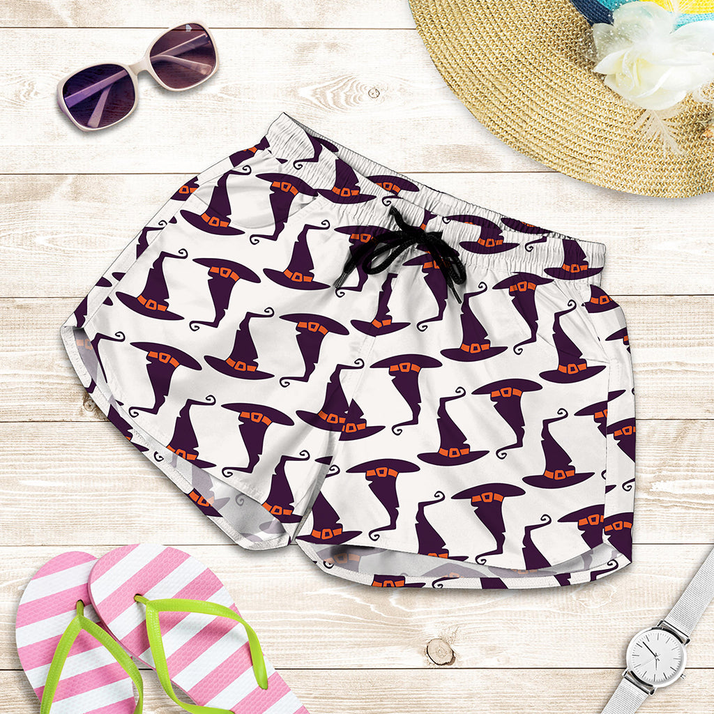 Purple Halloween Witch Hat Pattern Print Women's Shorts