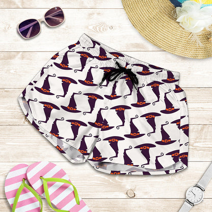 Purple Halloween Witch Hat Pattern Print Women's Shorts