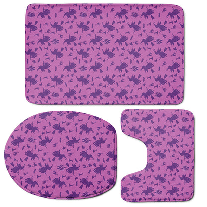 Purple Halloween Witch Pattern Print 3 Piece Bath Mat Set