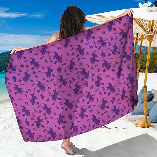 Purple Halloween Witch Pattern Print Beach Sarong Wrap