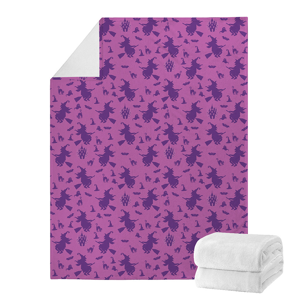 Purple Halloween Witch Pattern Print Blanket