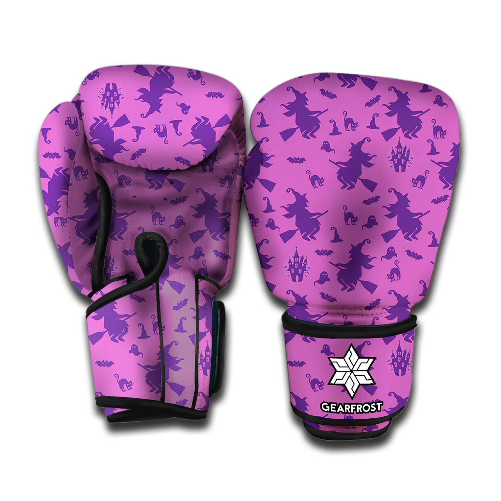 Purple Halloween Witch Pattern Print Boxing Gloves