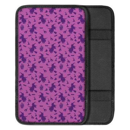 Purple Halloween Witch Pattern Print Car Center Console Cover