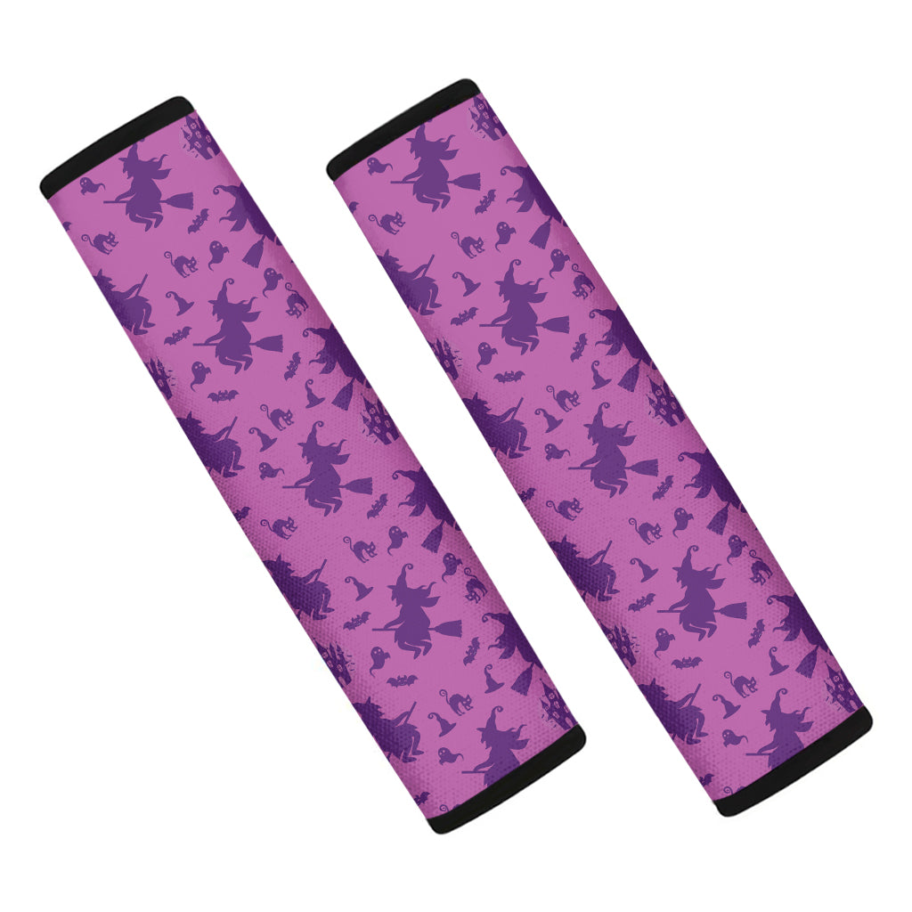 Purple Halloween Witch Pattern Print Car Seat Belt Covers