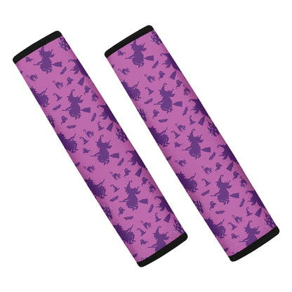 Purple Halloween Witch Pattern Print Car Seat Belt Covers
