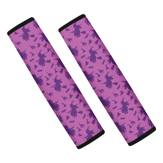 Purple Halloween Witch Pattern Print Car Seat Belt Covers