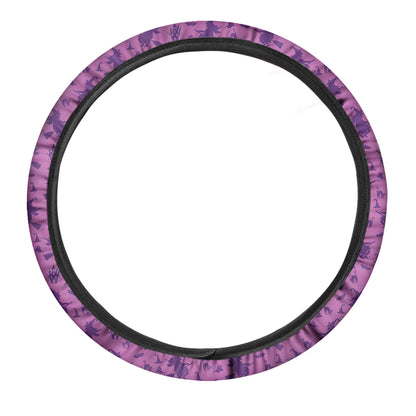 Purple Halloween Witch Pattern Print Car Steering Wheel Cover