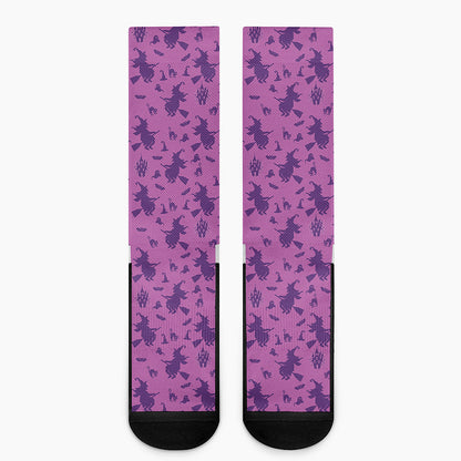 Purple Halloween Witch Pattern Print Crew Socks