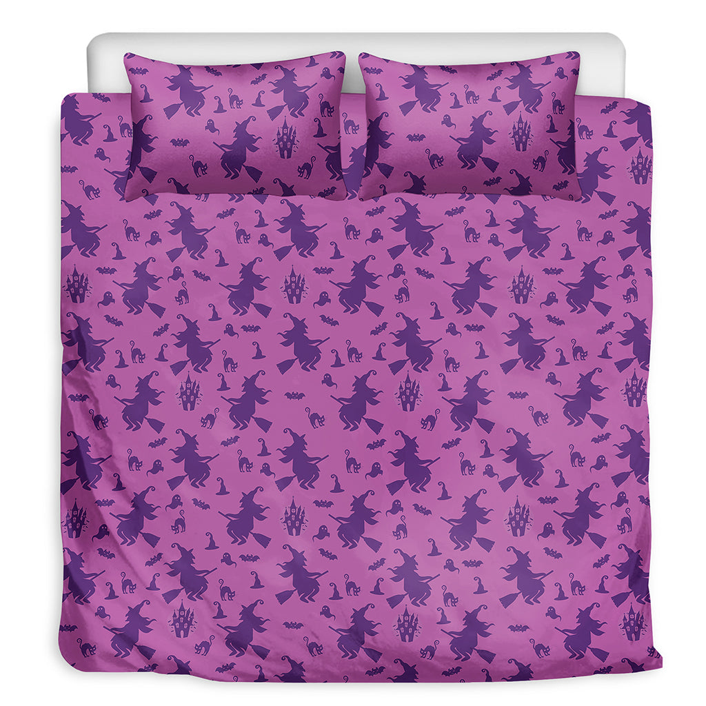 Purple Halloween Witch Pattern Print Duvet Cover Bedding Set