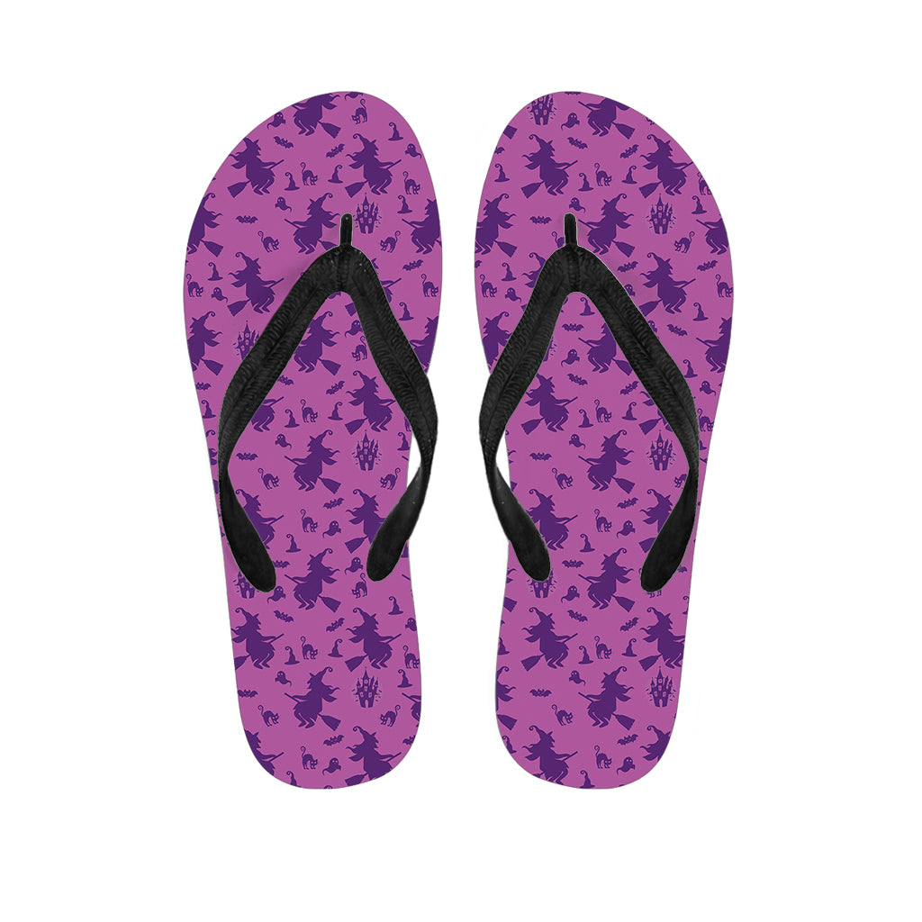 Purple Halloween Witch Pattern Print Flip Flops