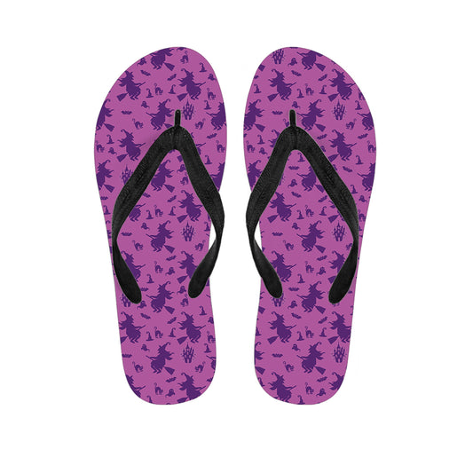 Purple Halloween Witch Pattern Print Flip Flops