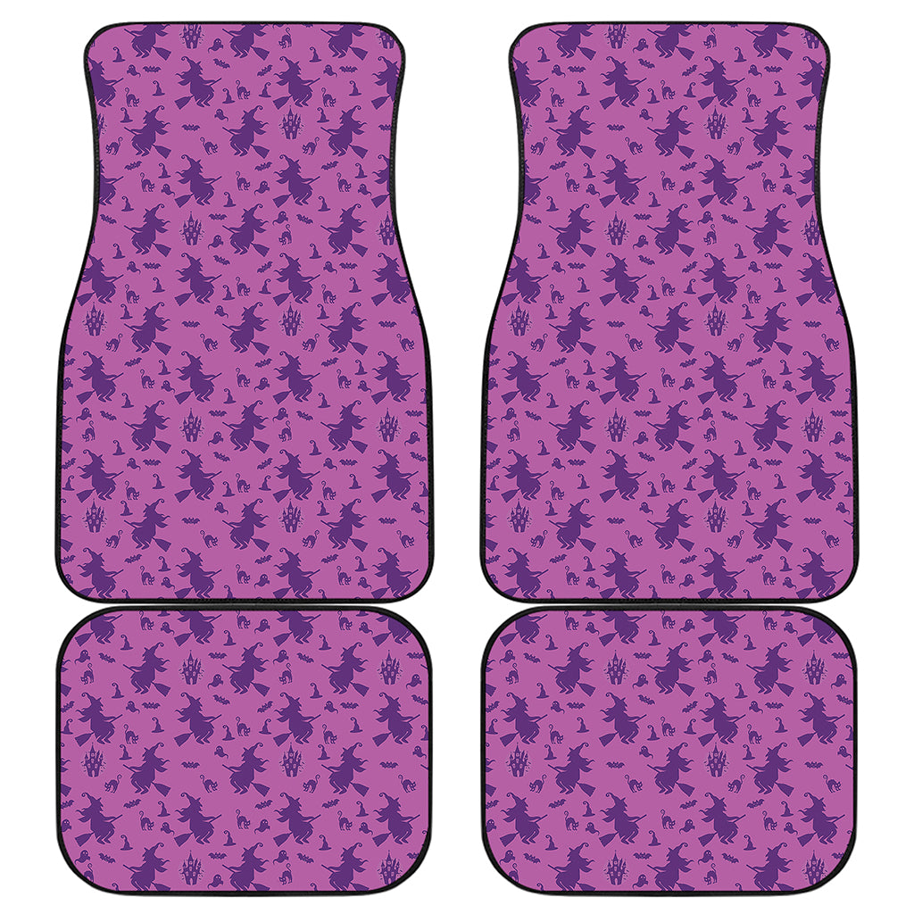 Purple Halloween Witch Pattern Print Front and Back Car Floor Mats