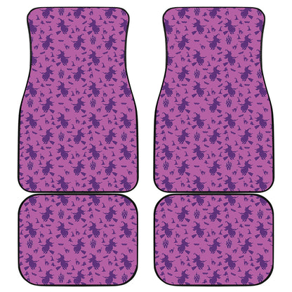 Purple Halloween Witch Pattern Print Front and Back Car Floor Mats