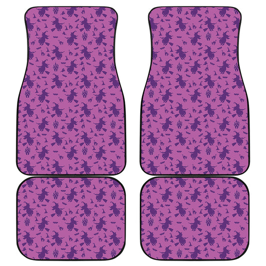 Purple Halloween Witch Pattern Print Front and Back Car Floor Mats