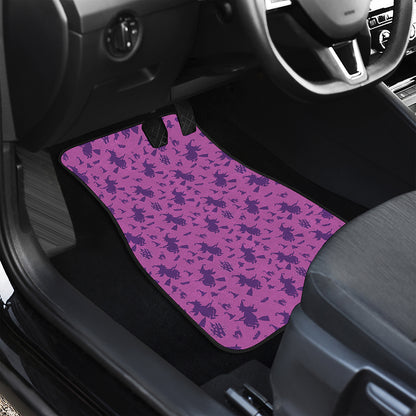 Purple Halloween Witch Pattern Print Front and Back Car Floor Mats