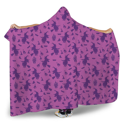 Purple Halloween Witch Pattern Print Hooded Blanket