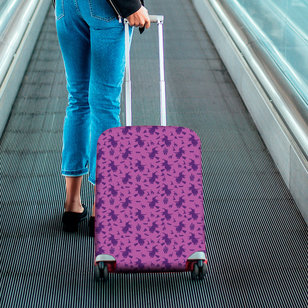 Purple Halloween Witch Pattern Print Luggage Cover