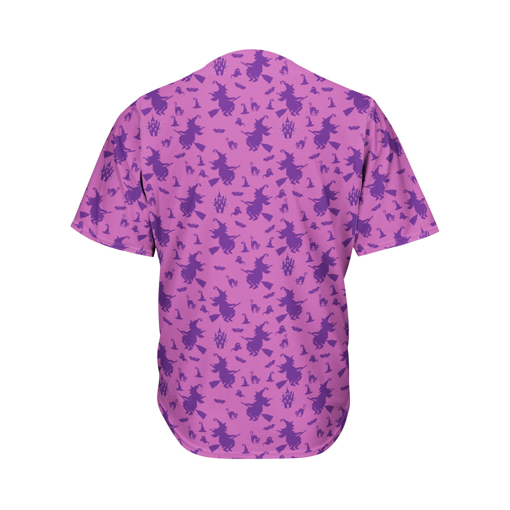 Purple Halloween Witch Pattern Print Men's Baseball Jersey