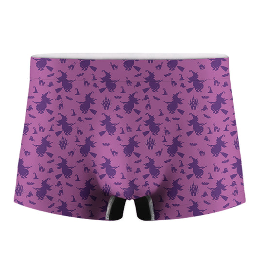 Purple Halloween Witch Pattern Print Men's Boxer Briefs
