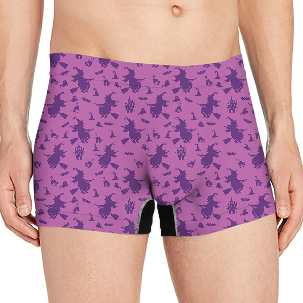 Purple Halloween Witch Pattern Print Men's Boxer Briefs