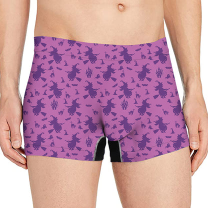 Purple Halloween Witch Pattern Print Men's Boxer Briefs