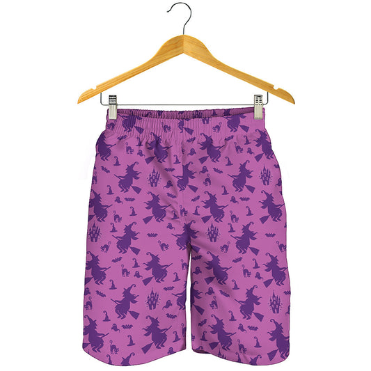 Purple Halloween Witch Pattern Print Men's Shorts