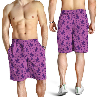 Purple Halloween Witch Pattern Print Men's Shorts